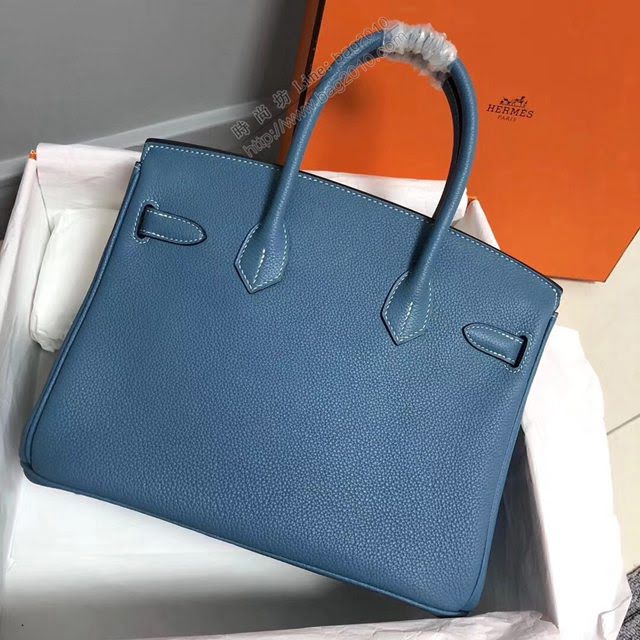 Hermes女包 愛馬仕Birkin Hermes鉑金包 togo小牛皮 牛仔藍 蠟線半手工縫製  am1709